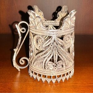 Intricate Silver Filigree Cup Holder